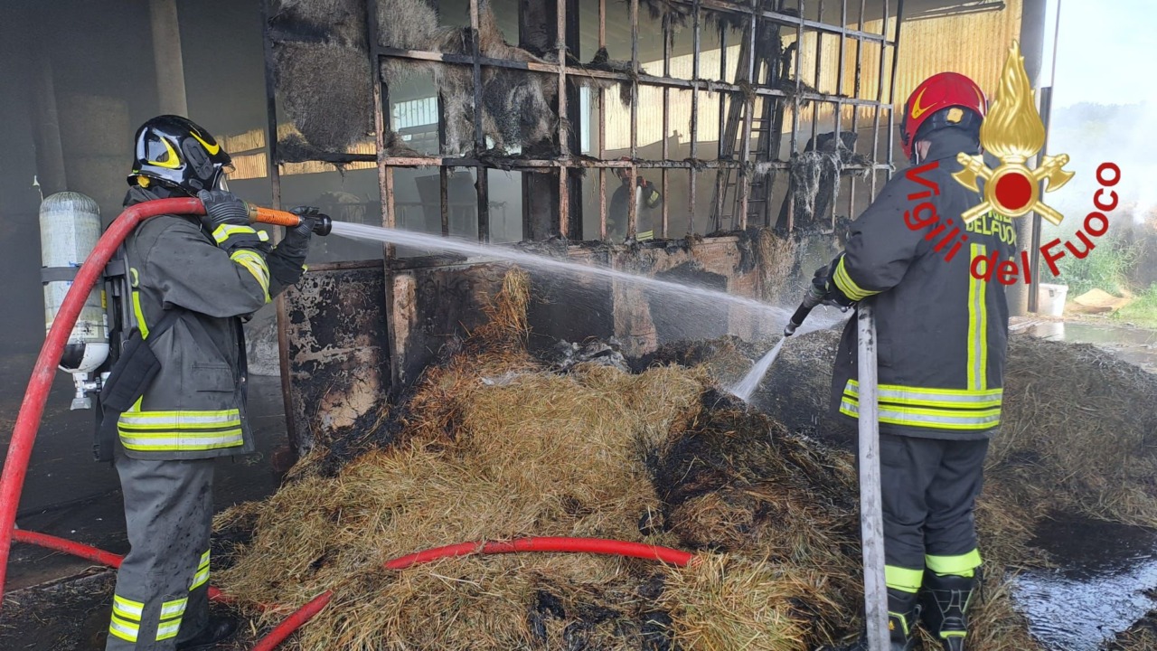 Incendio di dieci rotoballe di fieno ad Appiano Gentile, intervento dei vigili del fuoco